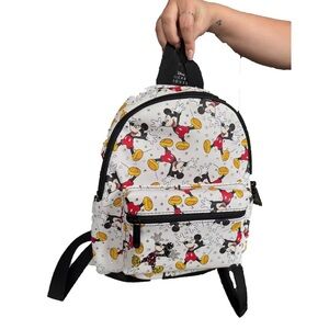 Disney White Mickey Mouse Pattern Mini Backpack with Yellow and Red Accents